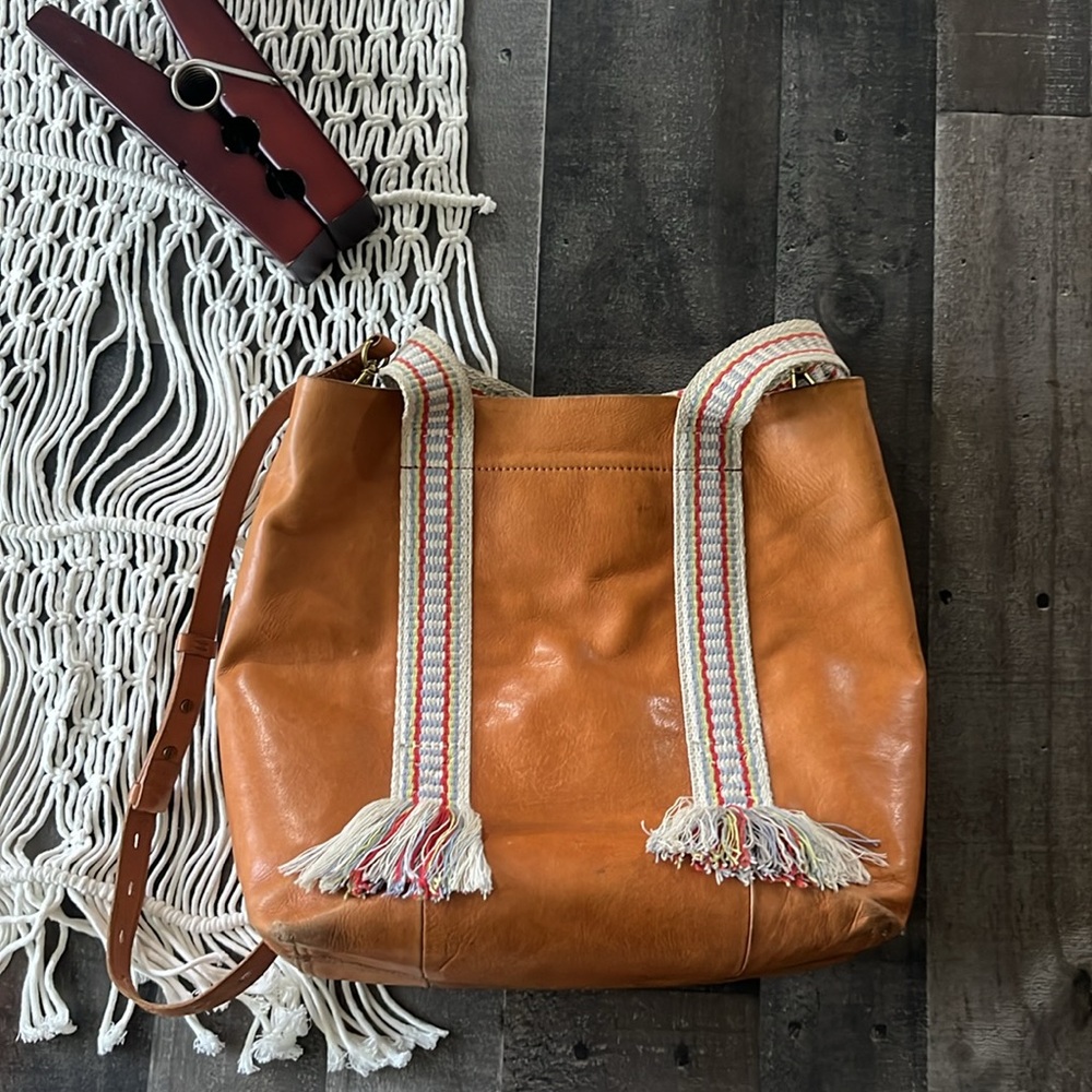Madewell transport leather woven rainbow handle tote